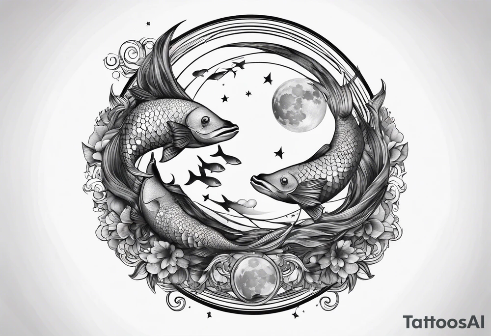 Pisces circling in a full moon tattoo idea