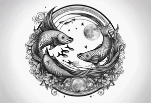 Pisces circling in a full moon tattoo idea