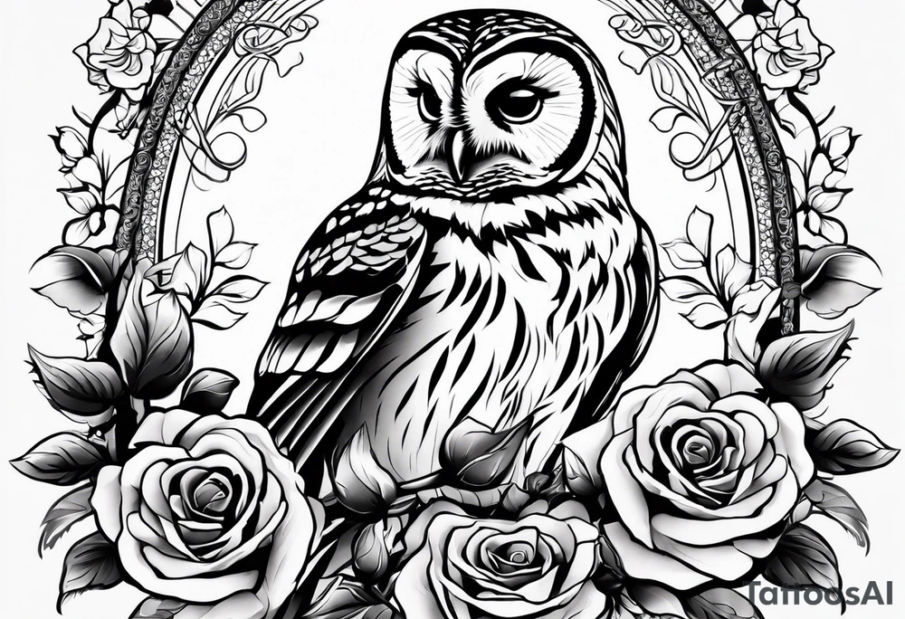 Barred owl with a rose tattoo idea
