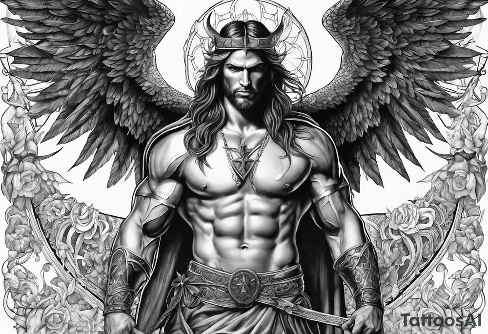 christian religion incorporating aint michael slaying Lucifer tattoo idea