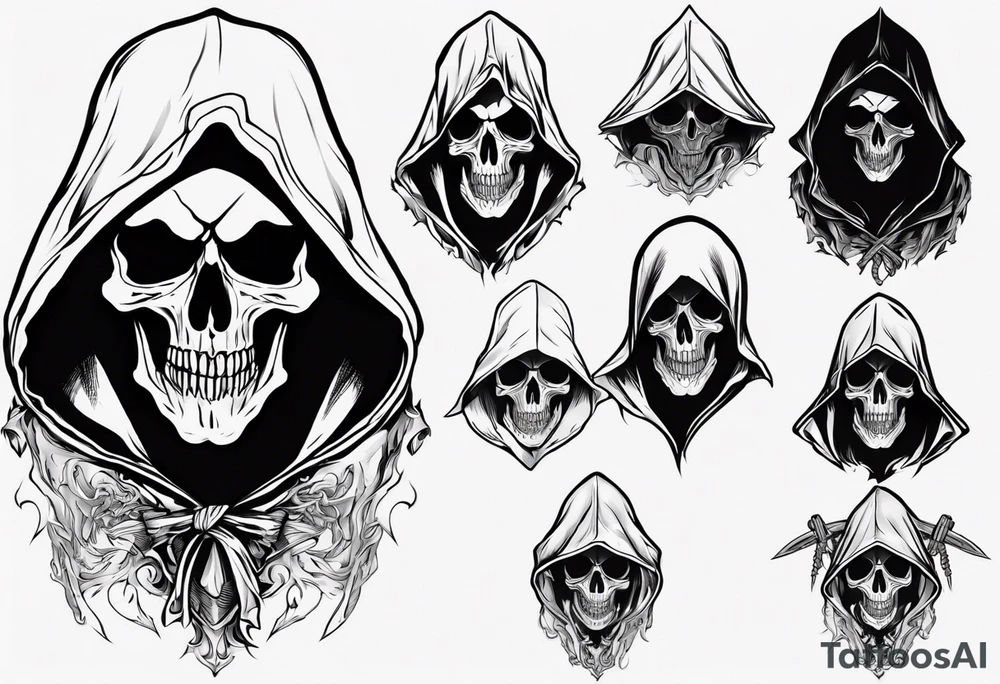 Upper half of a hooded reaper with no weapon tattoo idea Upper half of a hooded reaper with no weapon tattoo idea