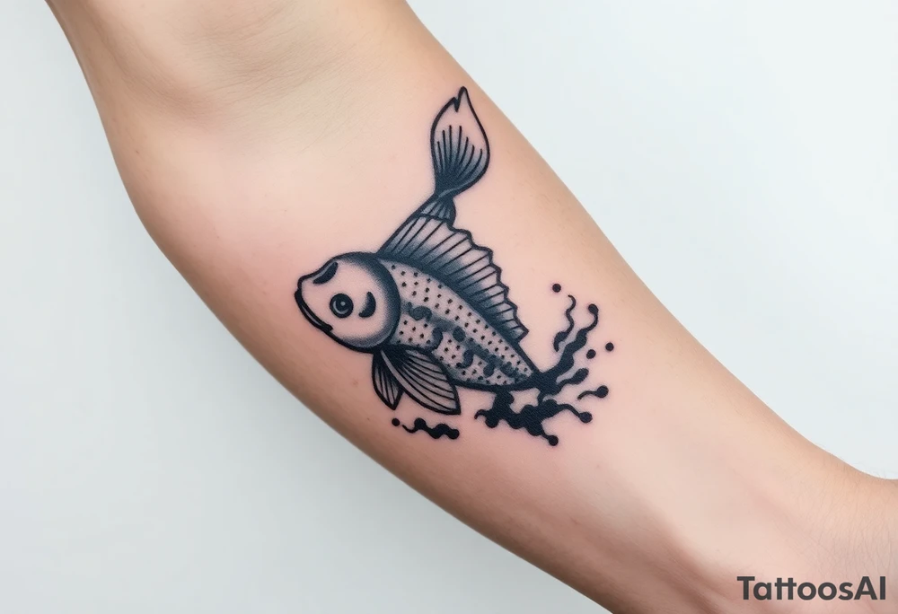 traditional koi fish swimming upstream through turbulent waves tattoo idea