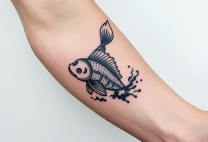 traditional koi fish swimming upstream through turbulent waves tattoo idea