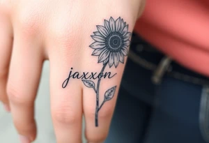 a sunflower and stem with the name jaxxon tattoo idea