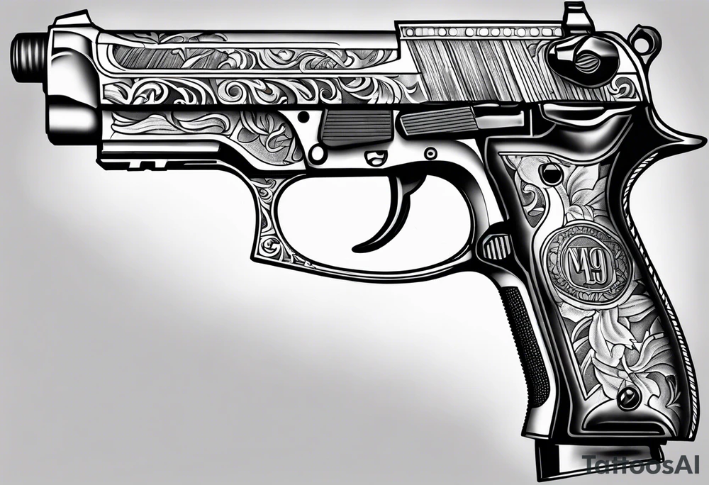A military M9 Beretta pistol tattoo idea