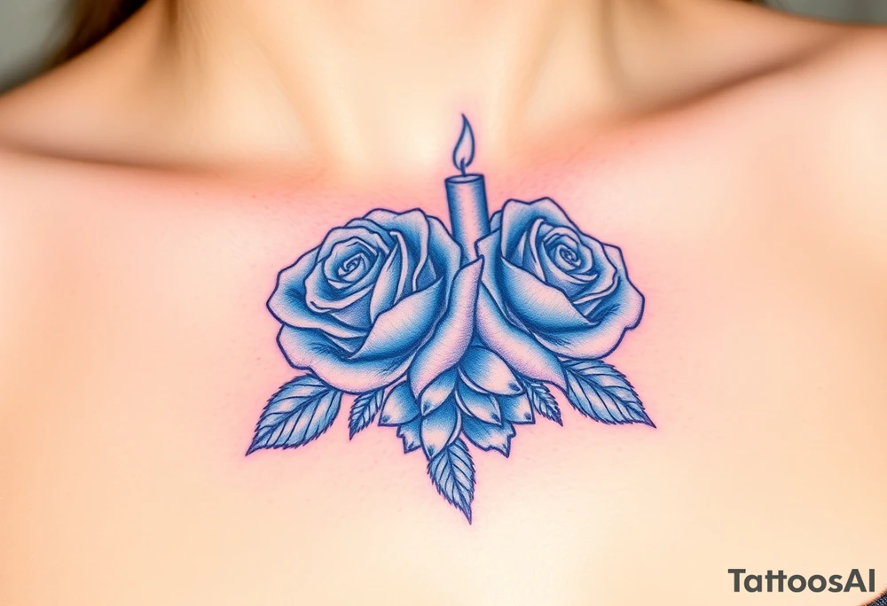 Blue, 2 roses, 2 candles tattoo idea