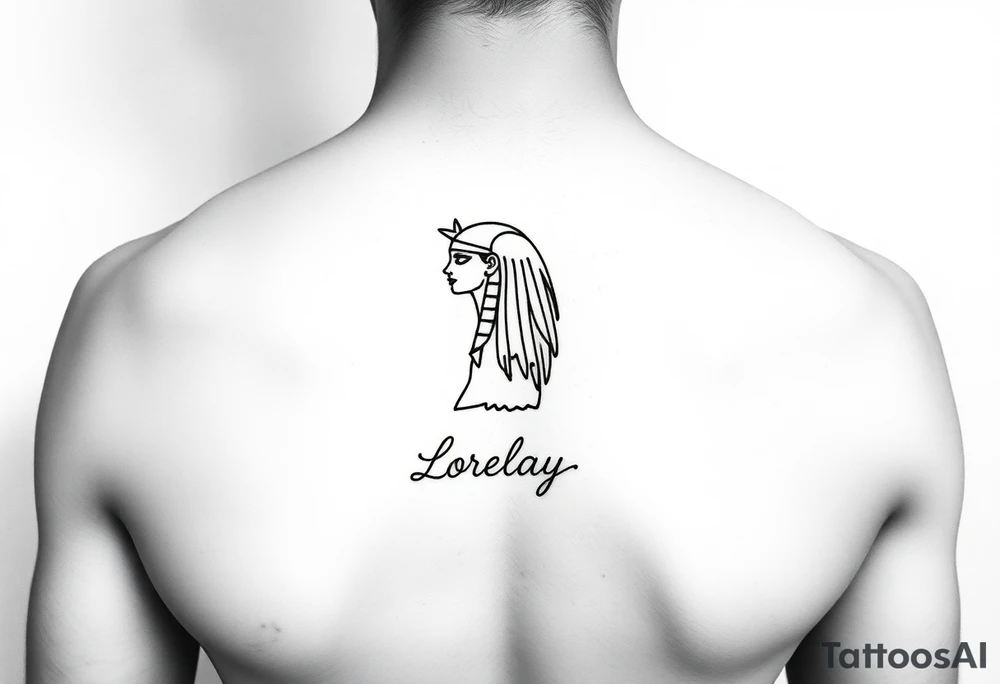 Créame un diseño en miniatura para el bíceps de un personaje principal chica 
de la cultura de egipcia con el nombre de lorelay escrito por debajo del diseño tattoo idea