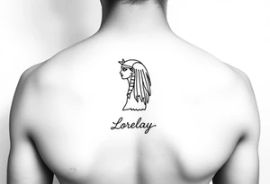 Créame un diseño en miniatura para el bíceps de un personaje principal chica 
de la cultura de egipcia con el nombre de lorelay escrito por debajo del diseño tattoo idea