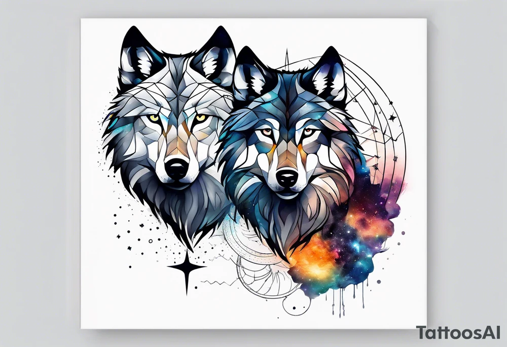 Constellation, two animal wolf, géométric tattoo idea