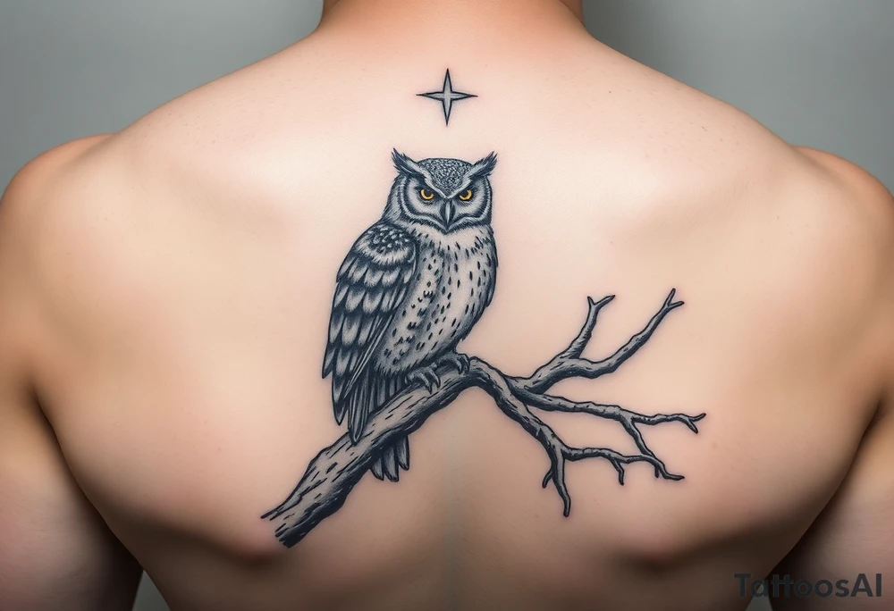 wise owl perched on ancient oak branch under starlit sky tattoo idea wise owl perched on ancient oak branch under starlit sky tattoo idea