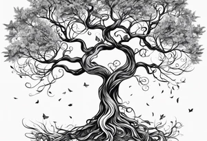 tree with long roots and branches tattoo idea