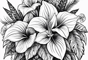 trillium flowers, sword fern, long style tattoo idea