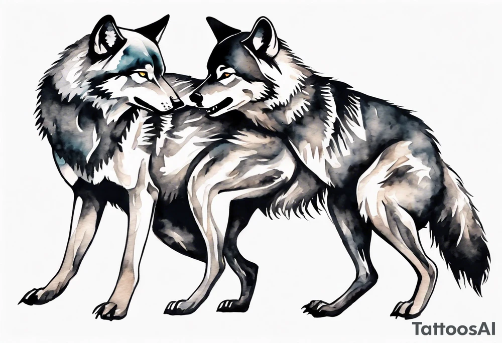 two wolves dancing the tango. extremely simplified tattoo idea