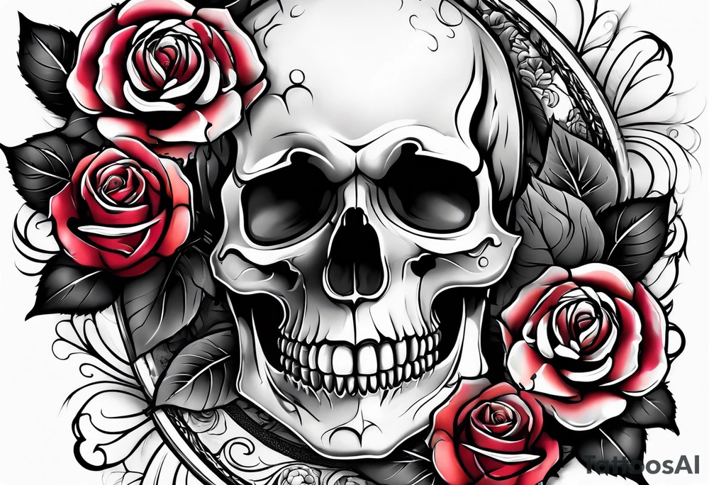 skull and roses tattoo idea