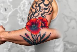 War zone with 2 poppy’s growing out of the smoke with 11B in the background and put this on top of a map tattoo idea