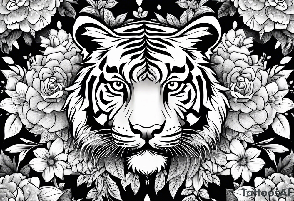 Tiger mandala flowers tattoo idea
