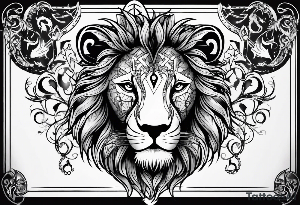 tattoo full sleeve that includes lion, cancer, aquarius and sagittarius signs tattoo idea