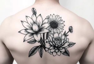 Water lily daisy carnation and chrysanthemum tattoo idea