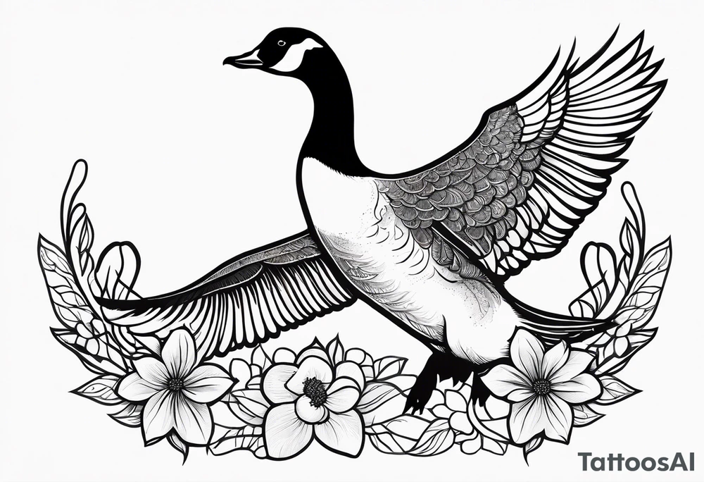 canadian goose taking off profile flowers tattoo idea
