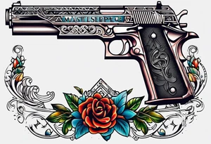The letters AR with a pistol on each side and the word always on the top and ready on the bottom tattoo idea