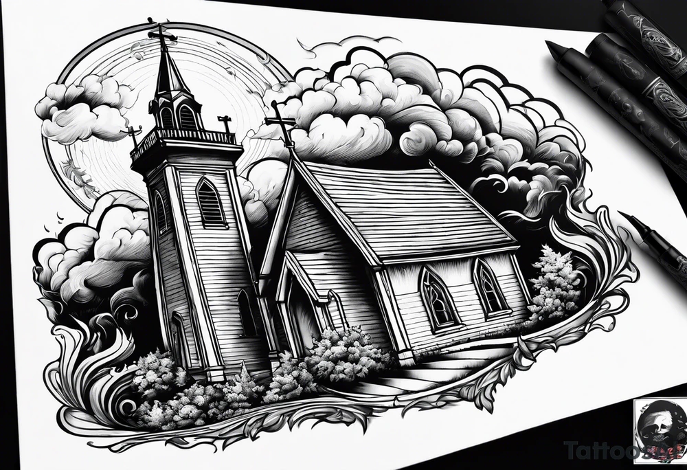 church burning down tattoo idea