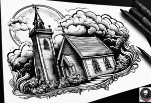 church burning down tattoo idea