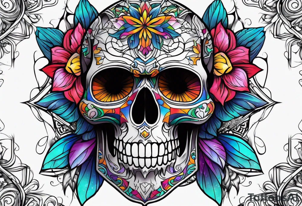 psychedelic skull tattoo idea
