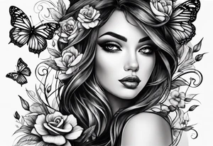 Dark feminine eyes and butterflies tattoo idea