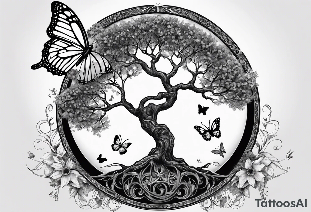 Tree of life moon and butterfly tattoo idea