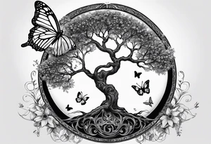 Tree of life moon and butterfly tattoo idea