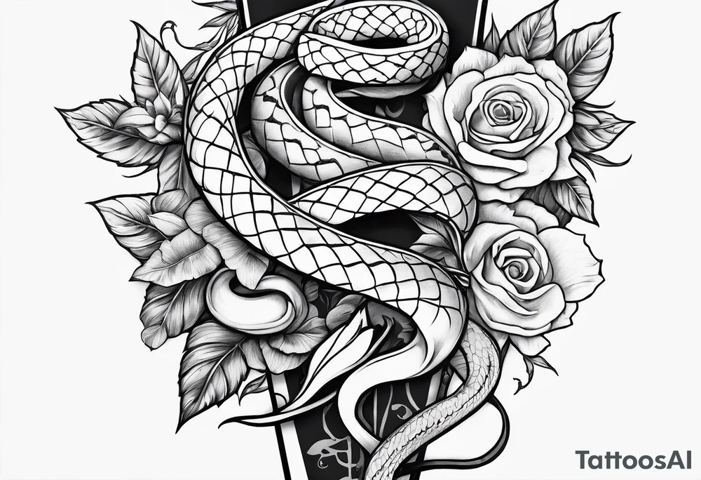 Simple 
Dagger with snake and floral wrapped around tattoo idea