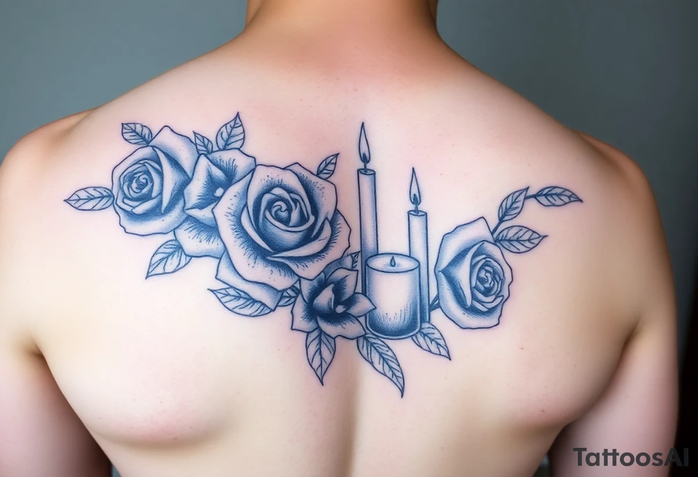 Blue, roses, candles, water tattoo idea