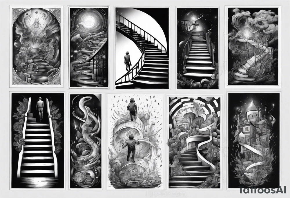 Man walking up stairs filled with light tattoo idea