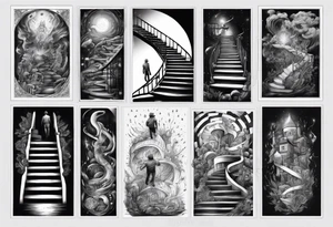 Man walking up stairs filled with light tattoo idea