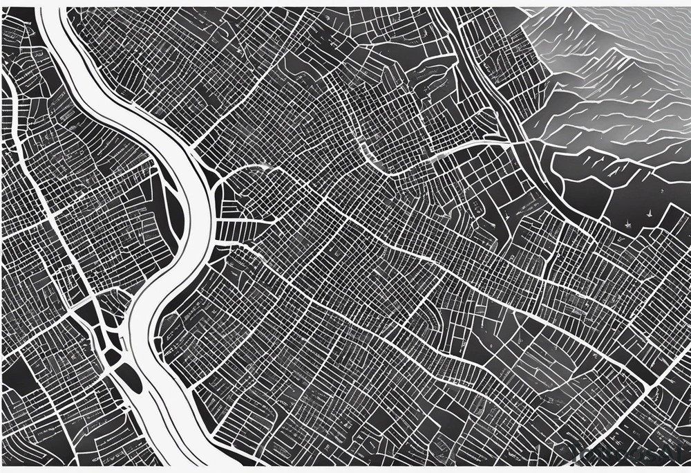 Draw a Streetmap with only one road from San Francisco to San Diego via Yosemite Park, Death Valley, Las Vegas, Grand Canyon, Joshua Tree and Los Angeles. DO it only in Black and White and in a minimalistic Style. tattoo idea