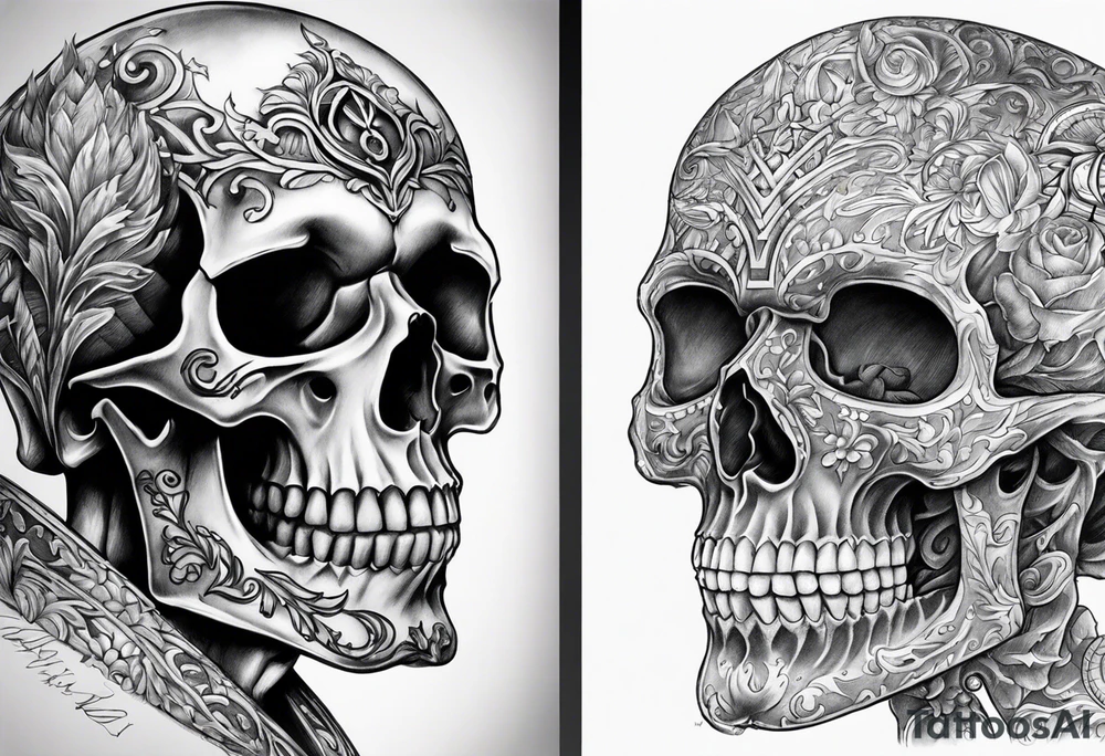 Skeleton good versus evil tattoo idea