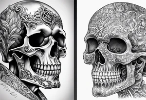 Skeleton good versus evil tattoo idea