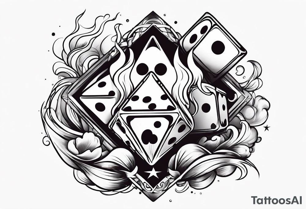 flames and dice and clouds tattoo idea