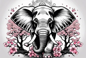 Elephant with cherry blossom tree tattoo idea