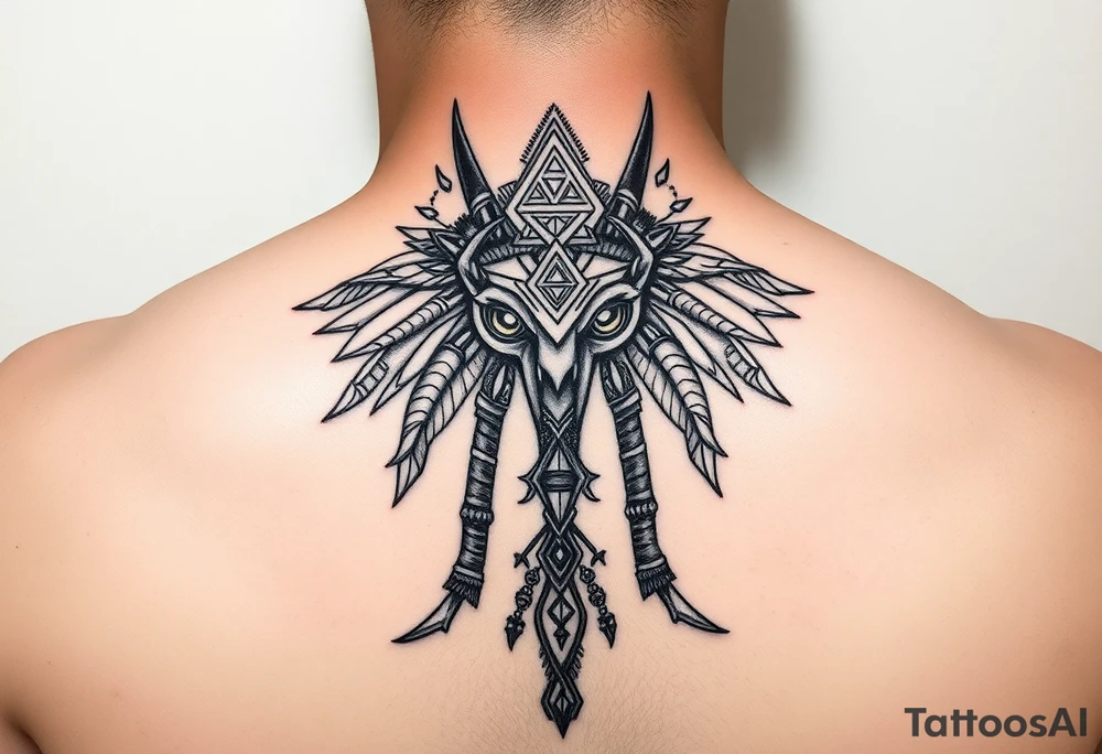 "Anubis as gold ufo 3 eyes

Style: sacral geometry blackwork. Thigh/calf placement." tattoo idea