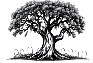 Laurel oak covered in Spanish moss in a cemetery tattoo idea