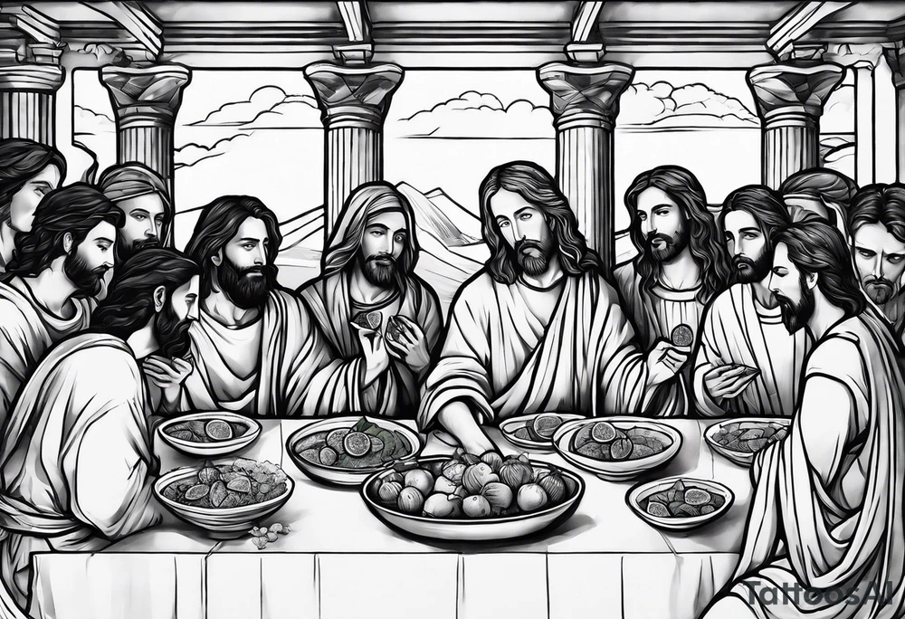 jesus at the last supper eating a watermelon tattoo idea