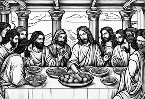 jesus at the last supper eating a watermelon tattoo idea