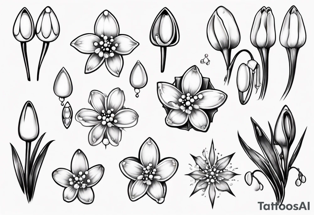 Snowdrop and jewels tattoo idea