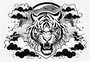 A thundergod tiger forearm sleeve tattoo, with lightning and clouds filling the area tattoo idea