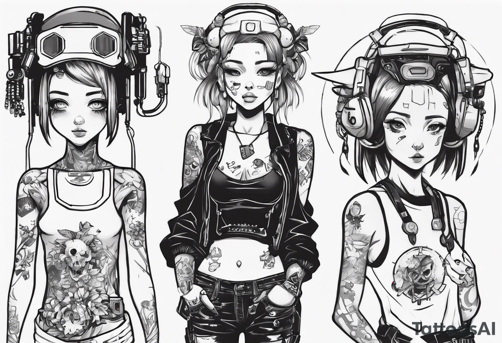 Cute cyberpunk girl, tattoo idea
