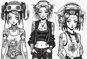 Cute cyberpunk girl, tattoo idea