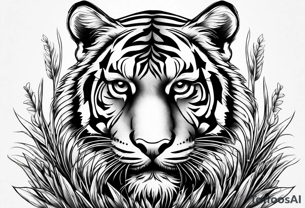 tiger in the grass staring ahead tattoo idea