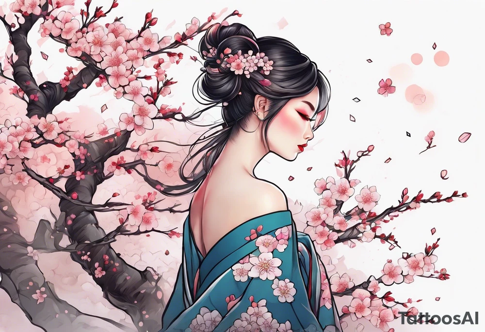我爱你 一生一世 with cherry blossoms around it tattoo idea