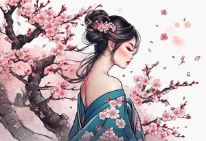 我爱你 一生一世 with cherry blossoms around it tattoo idea